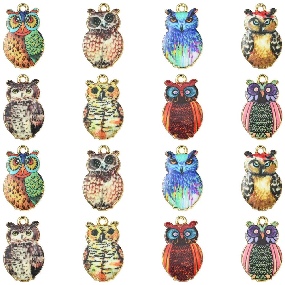 6205 40pcs 8 Styles Owl Charms - Flower Printed Halloween Bird Cartoon